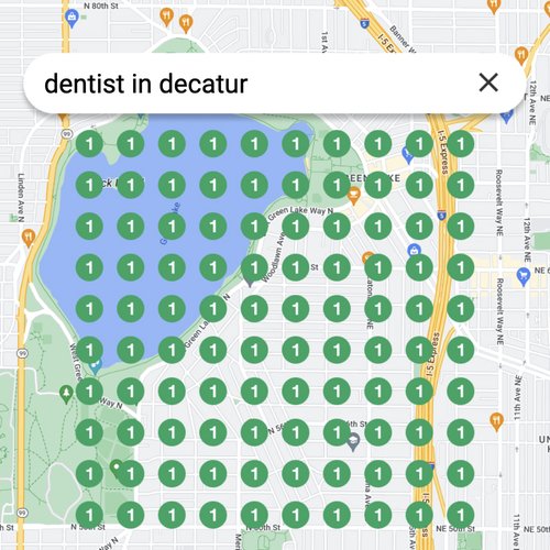 Prime position in local search for Decatur dentists