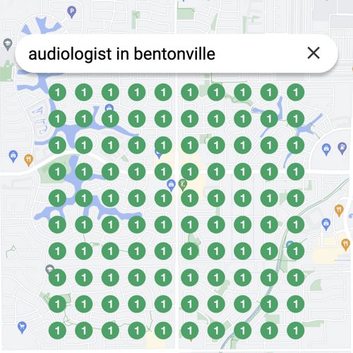 Ranking #1 as an audiologist in Bentonville on Google Maps