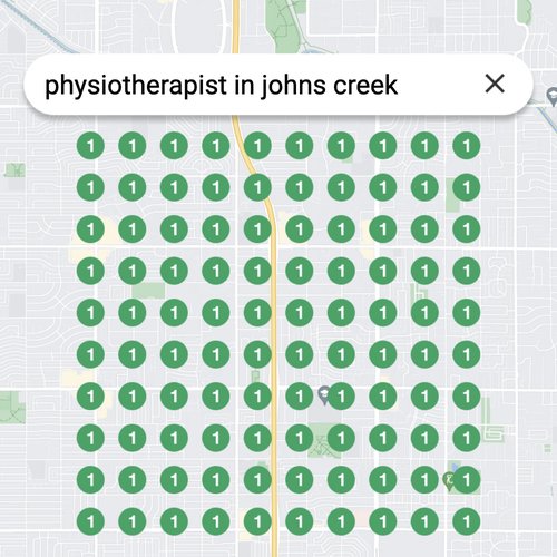 Ranking #1 as an physiotherapist on Google Maps in Johns Creek