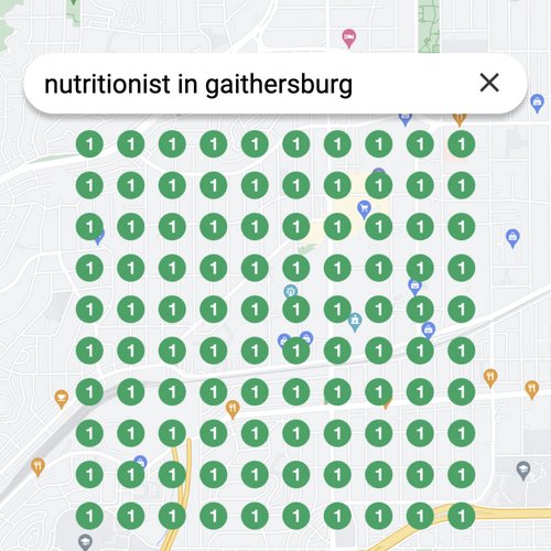 Ranking #1 as a nutritionist on Google Maps in Gaithersburg