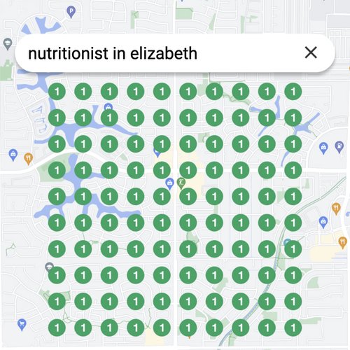 Ranking #1 as a nutritionist on Google Maps in Elizabeth